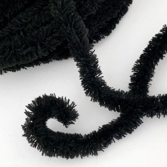 Wired Yarn Trim in Black ~ Soft and Fluffy ~ 1 yd.